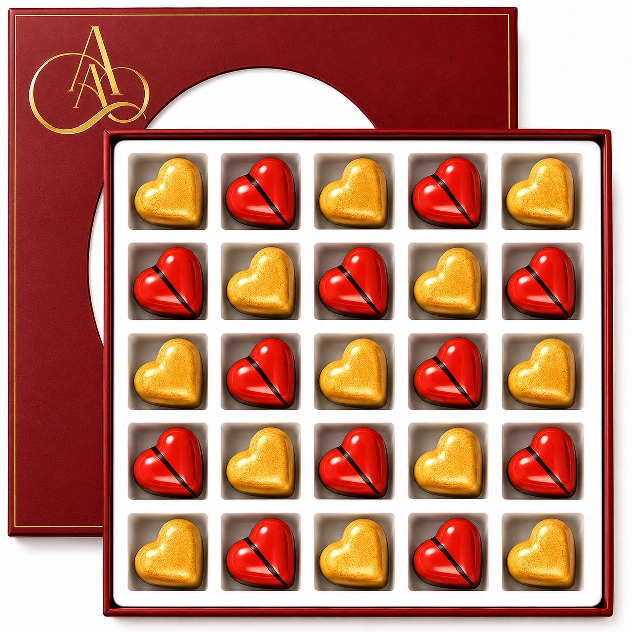 Andy Anand White Chocolate Heart Gift Box, 25 pc, 60% Cocoa – Gluten-Free, Silky Smooth, Valentine's Day, Anniversary & Special Gift