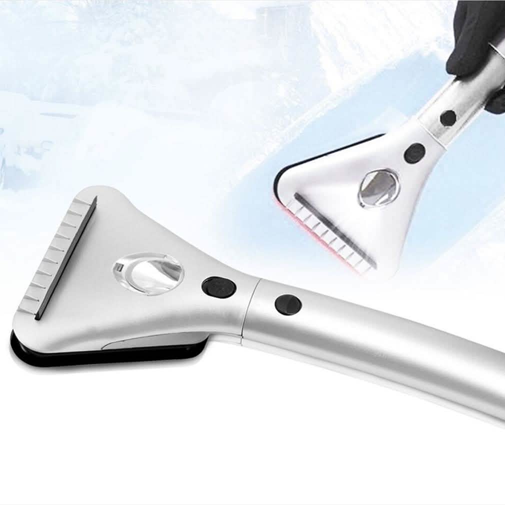 Heated Ice Scraper with Built-In Wide-Beam LED Light