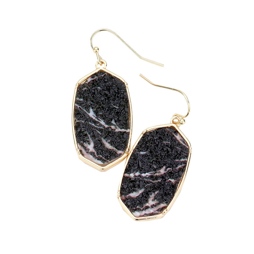 Hexagon Druzy Dangle Earrings