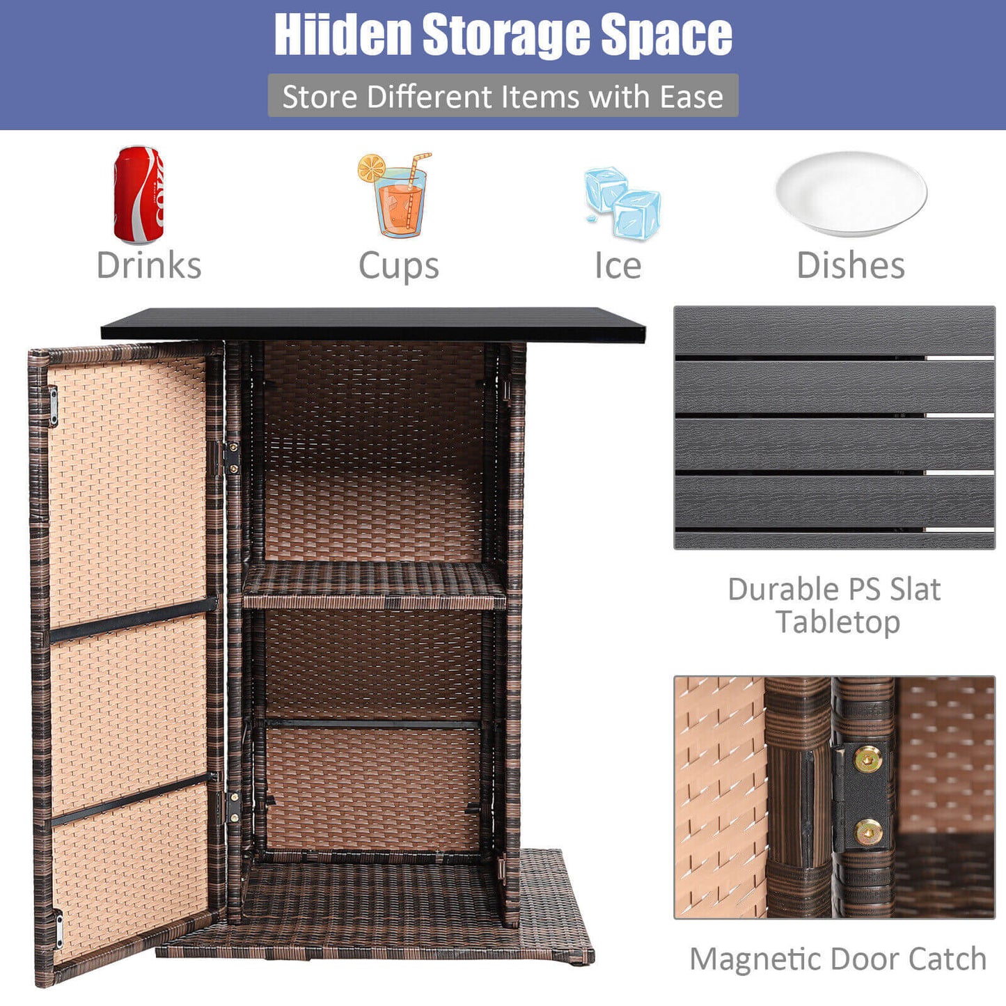5 Pieces Patio Rattan Bar