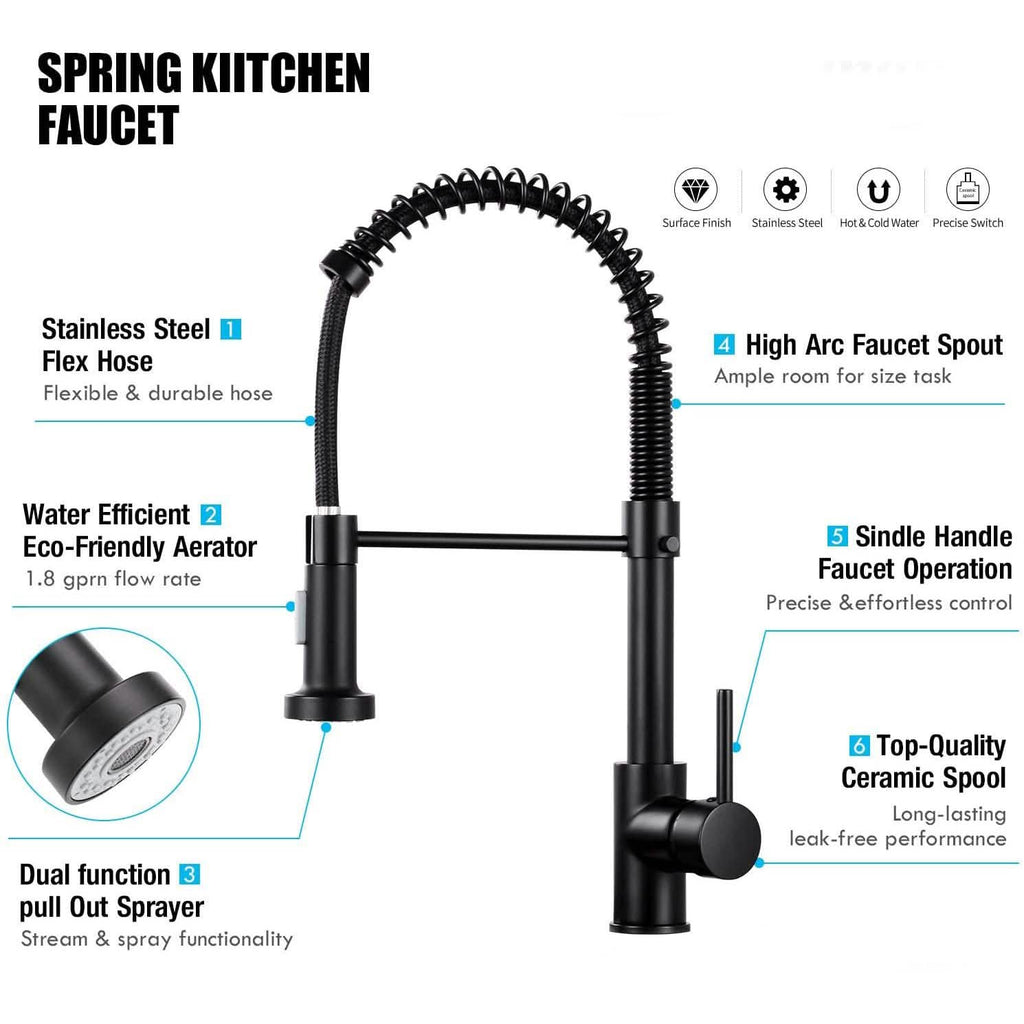 High Arc Spring Kitchen Sink Faucet