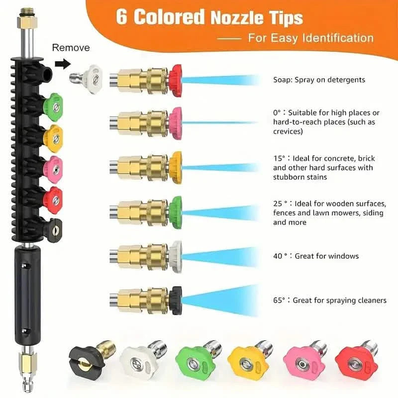 High Pressure Washer Extension Wand, 1/4" Quick Connect Power Washer Lance With 6 Nozzle Tips