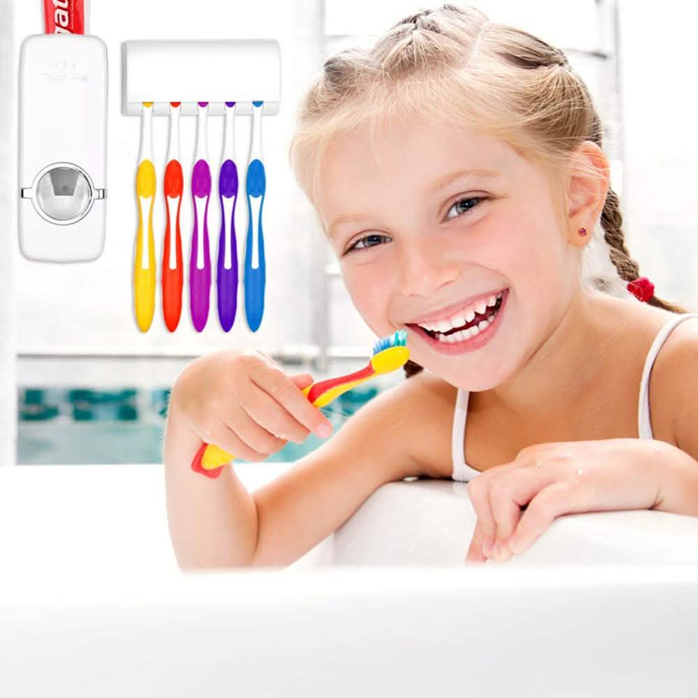 Home Automatic Toothpaste Dispenser + 5 Toothbrush Holder Set
