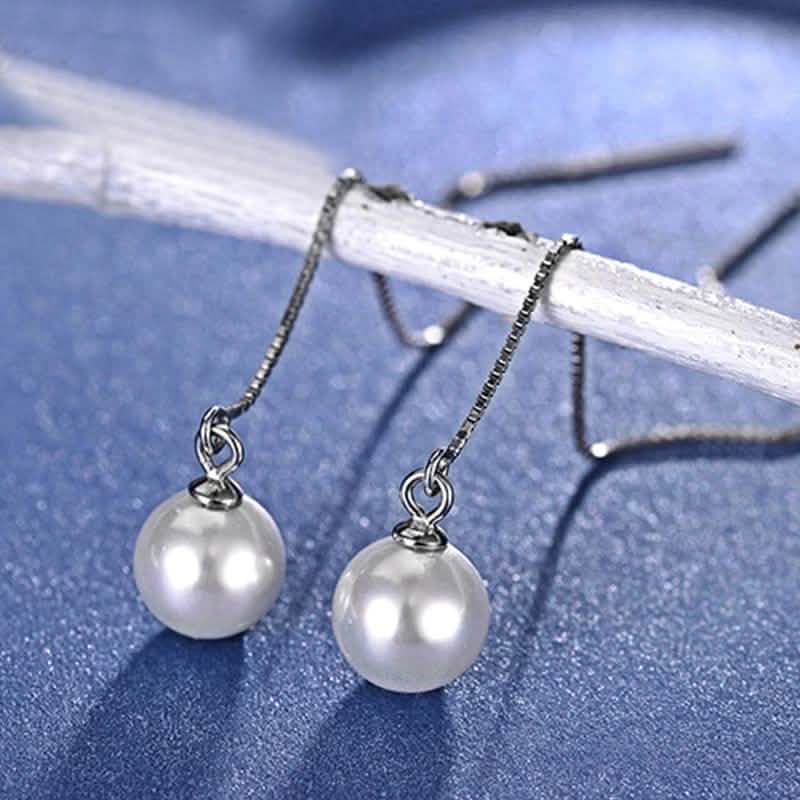 Hongye Big Natural Pearls Ear Line Super Long 925 Silver Drop Earrings
