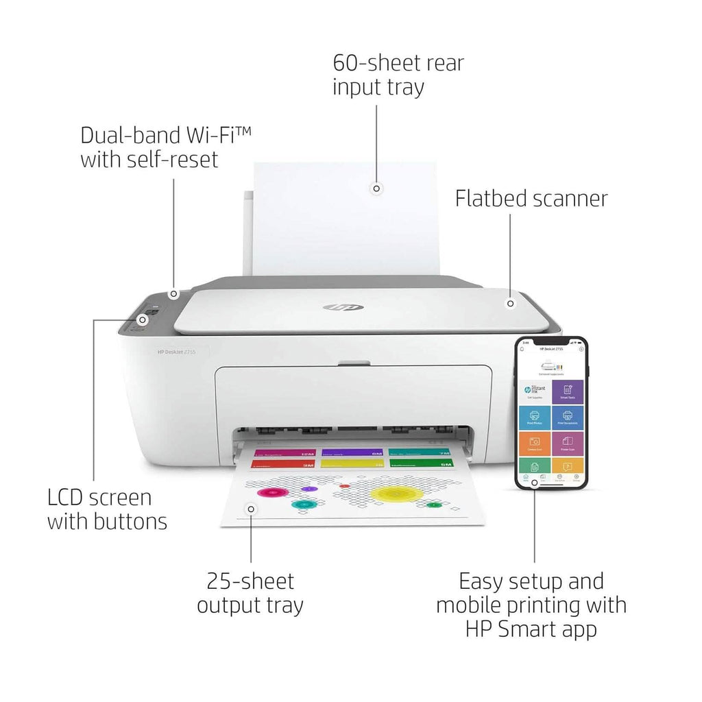HP DeskJet 2755 All-in-One Inkjet Printer Scanner and Copier (Refurbished)
