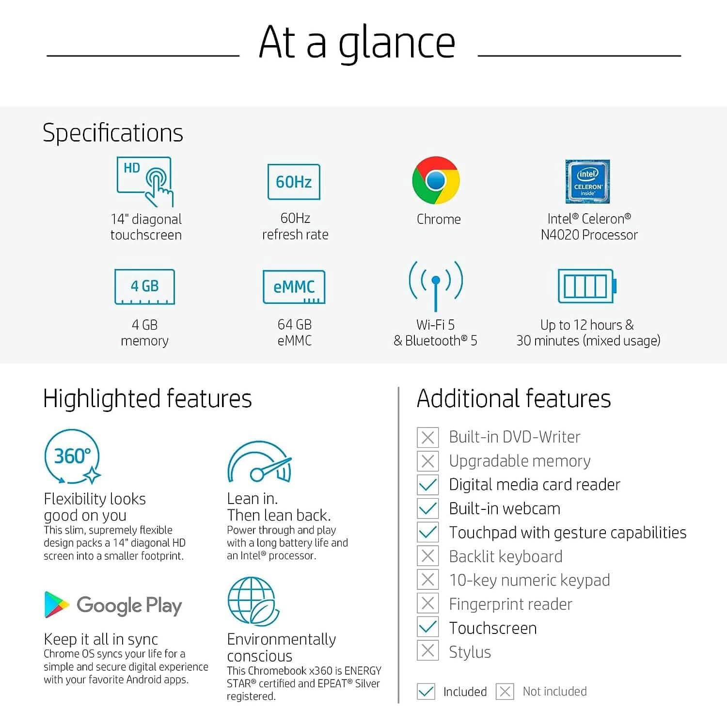 HP ラップトップ X360 14a Chromebook 14インチ HD タッチスクリーン（リファービッシュ品）
