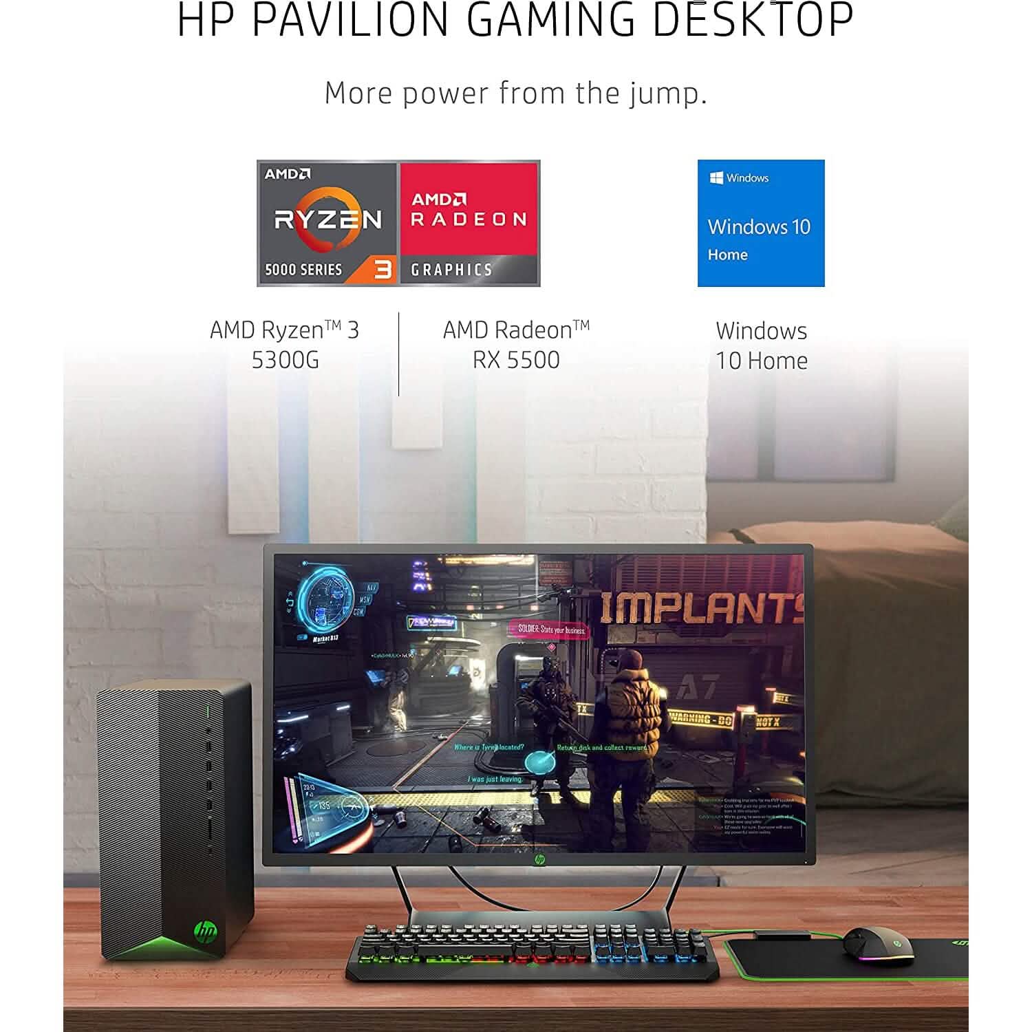PC de jeu HP Pavilion AMD Ryzen 3 5300G Processeur 8 Go RAM 256 Go SSD (Reconditionné)