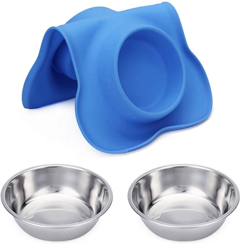 Hubulk Lot de 2 gamelles en acier inoxydable pour chien avec tapis en silicone antidérapant anti-déversement