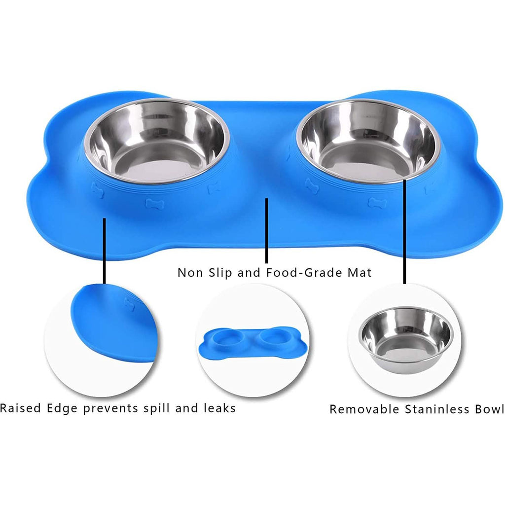 Hubulk Lot de 2 gamelles en acier inoxydable pour chien avec tapis en silicone antidérapant anti-déversement