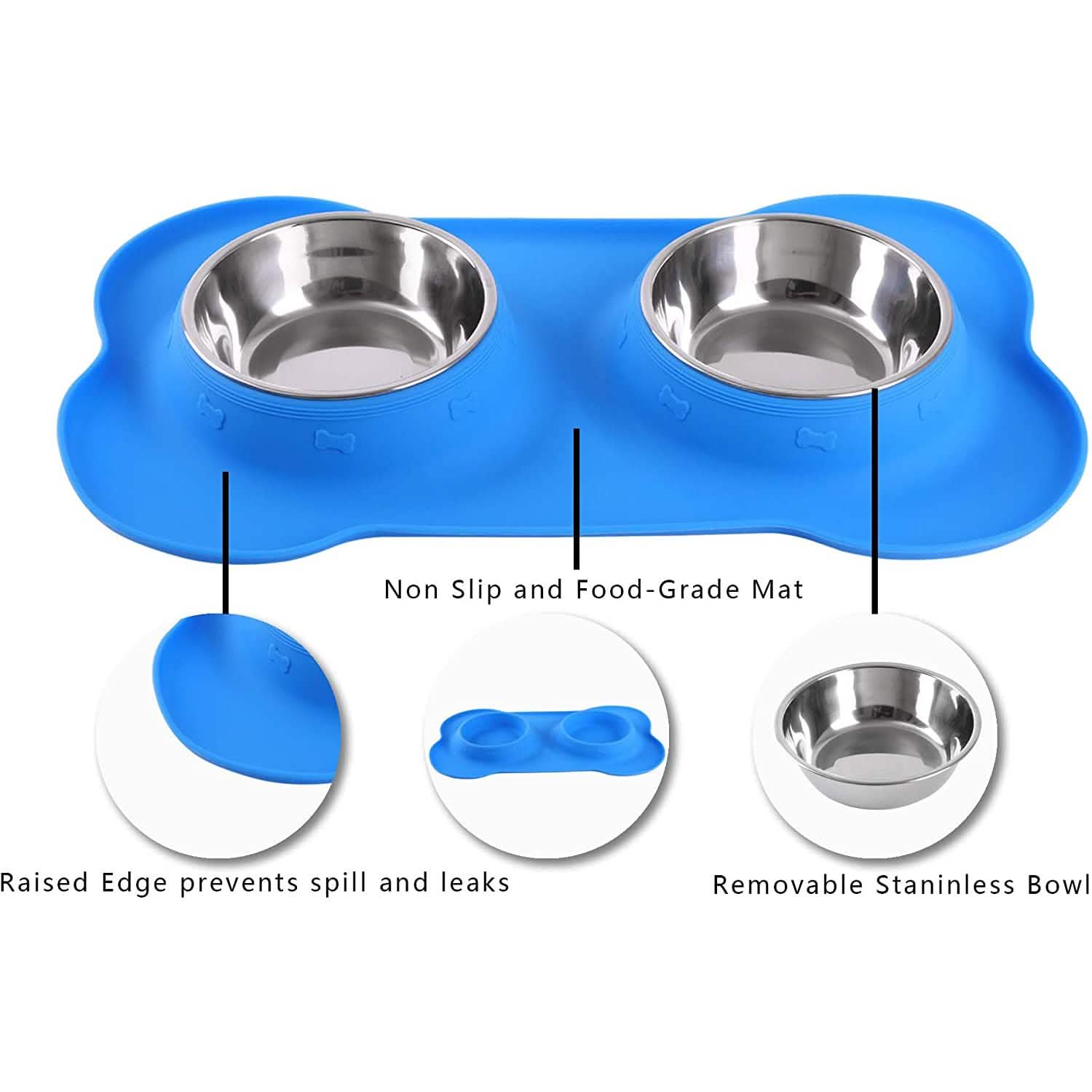 Hubulk Lot de 2 gamelles en acier inoxydable pour chien avec tapis en silicone antidérapant anti-déversement