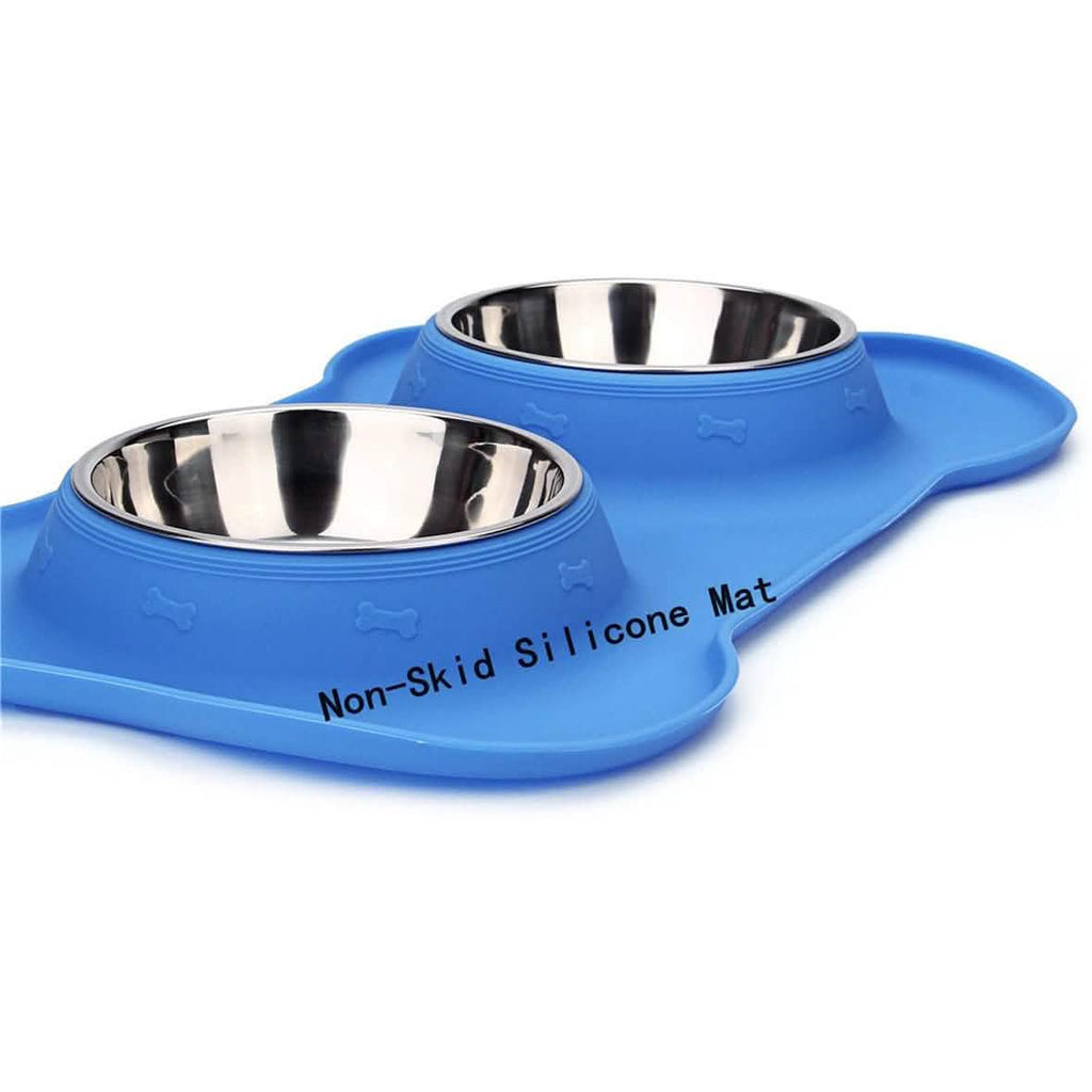Hubulk Lot de 2 gamelles en acier inoxydable pour chien avec tapis en silicone antidérapant anti-déversement