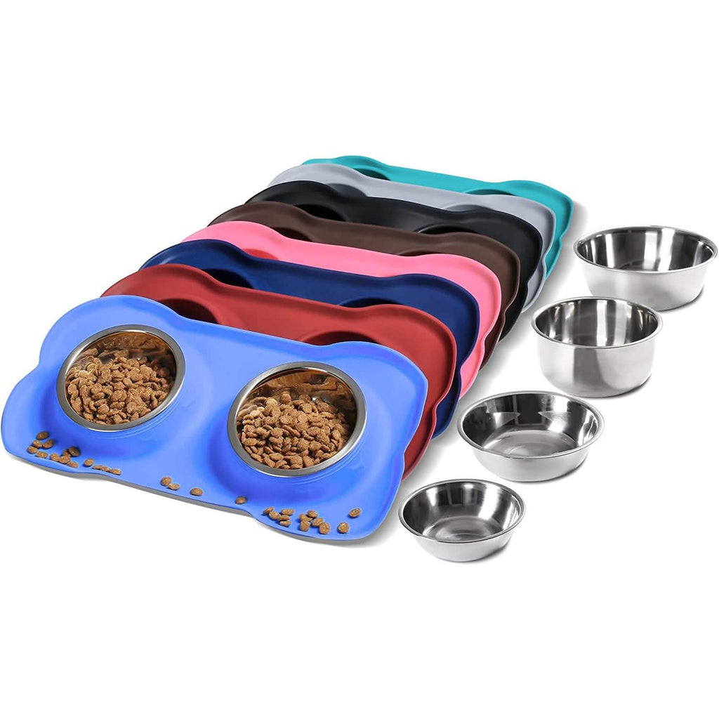 Hubulk Lot de 2 gamelles en acier inoxydable pour chien avec tapis en silicone antidérapant anti-déversement