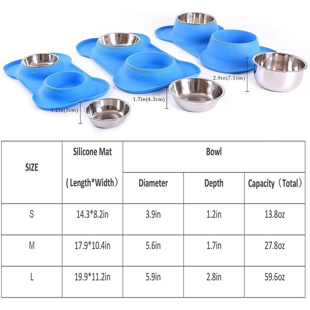 Hubulk Lot de 2 gamelles en acier inoxydable pour chien avec tapis en silicone antidérapant anti-déversement