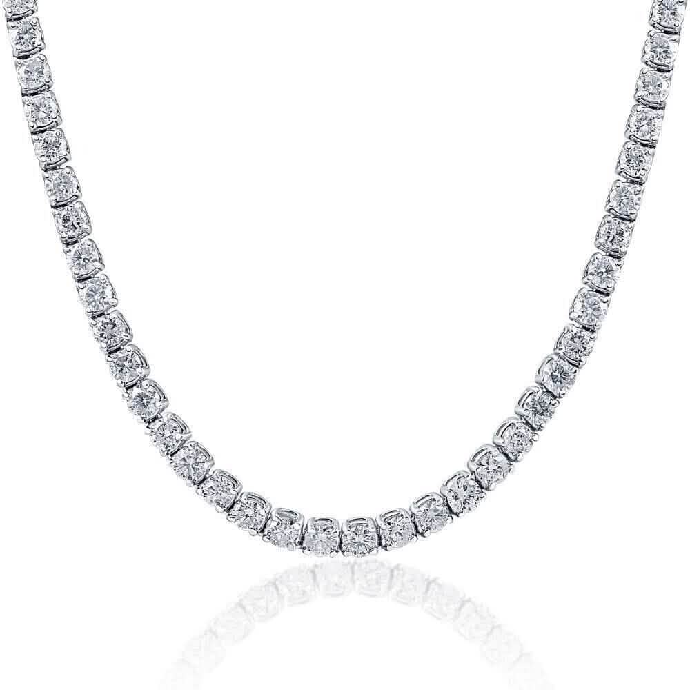 巨大 23 Ct TW ラウンドカット 天然ダイヤモンド テニス ネックレス 14K ホワイトゴールド 18"