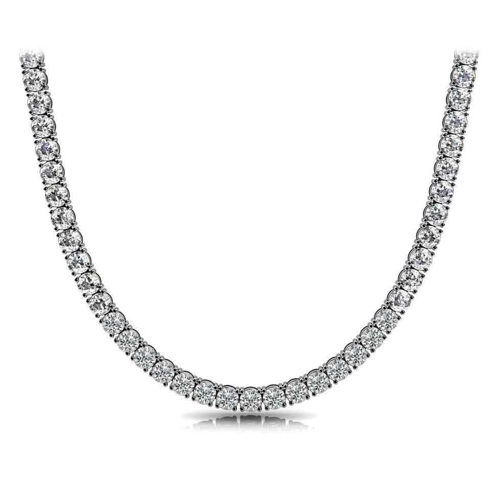 巨大 23 Ct TW ラウンドカット 天然ダイヤモンド テニス ネックレス 14K ホワイトゴールド 18"