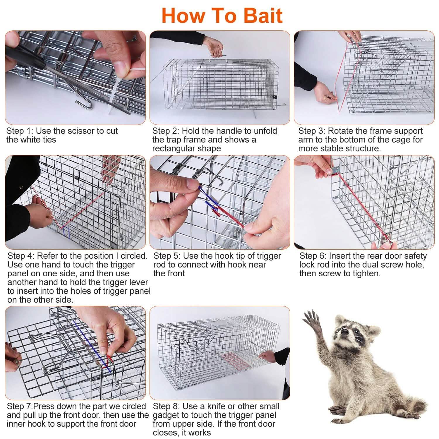 Humane Catch Release Live Animal Collapsible Galvanized Wire Trap Cage