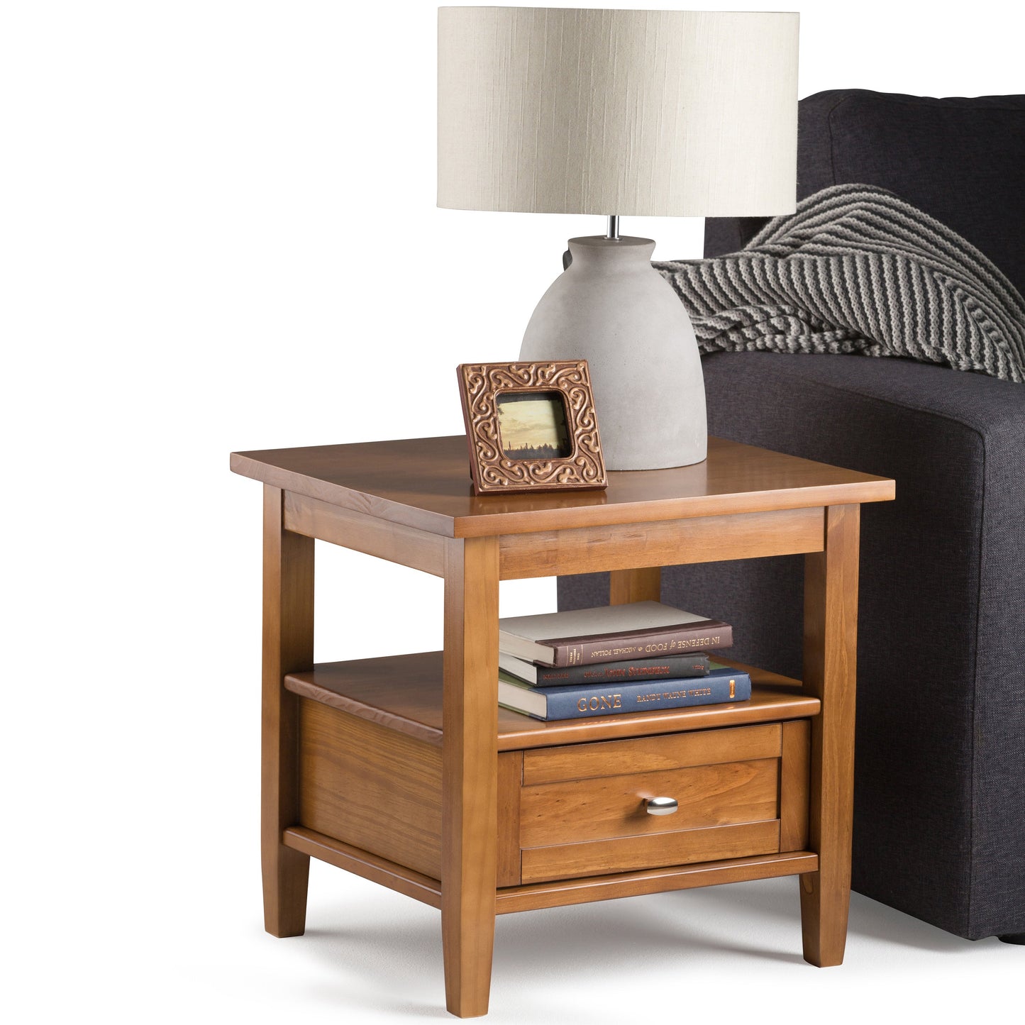 Warm Shaker Solid Wood Transitional End Table in Light Golden