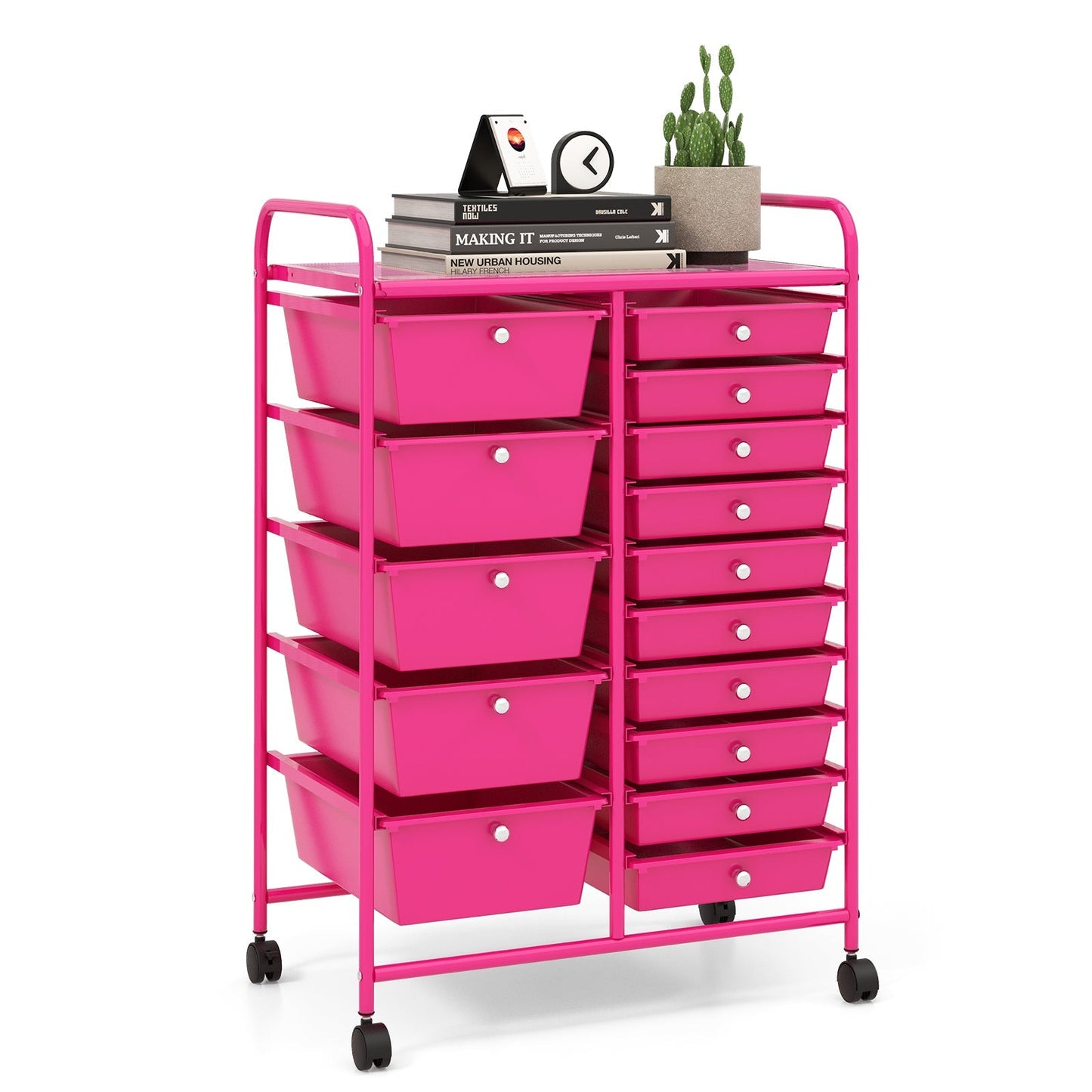 15-Drawer Utility Rolling Cart with Drawers Multi-Use Storage-Icecream Multicolor