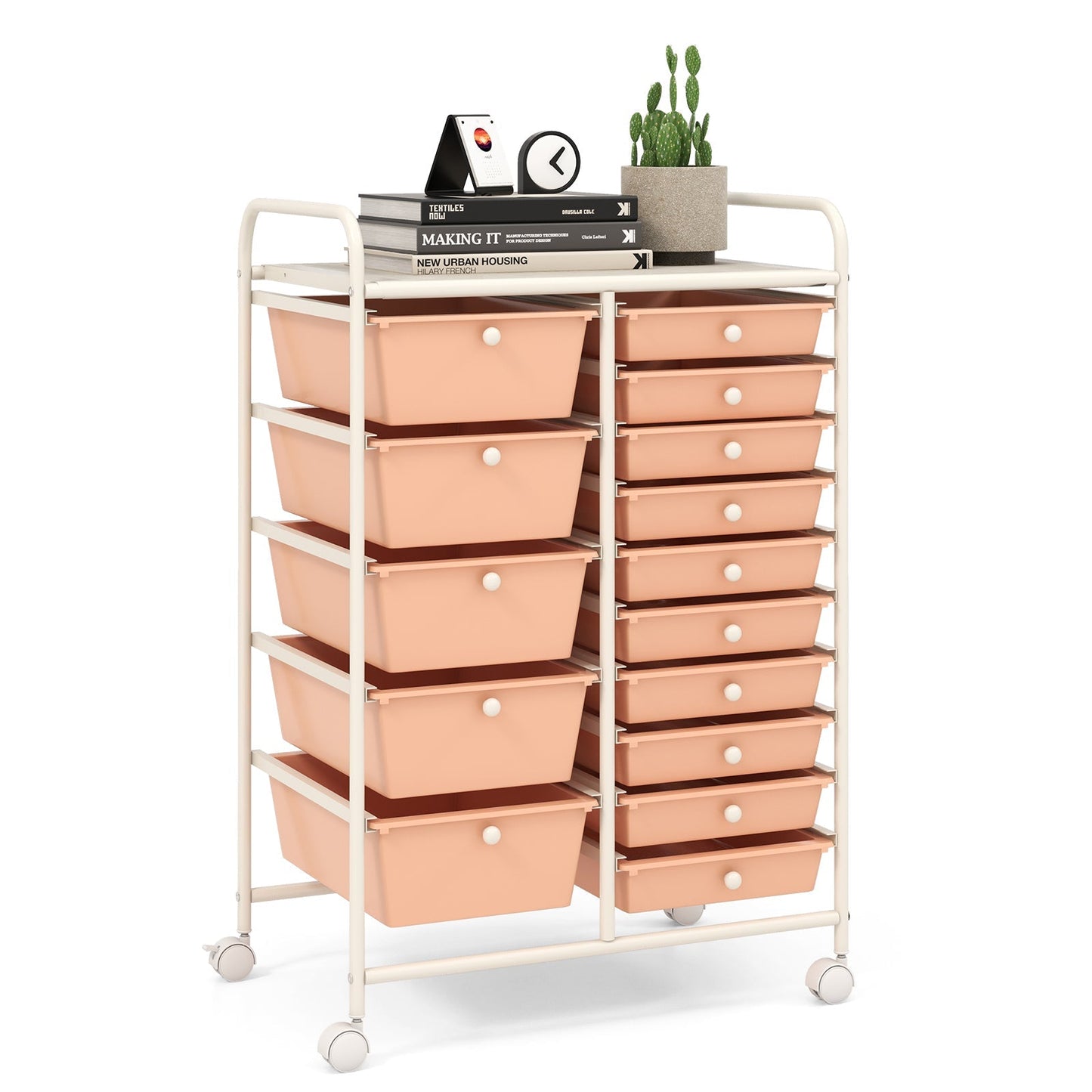 15-Drawer Utility Rolling Cart with Drawers Multi-Use Storage-Icecream Multicolor