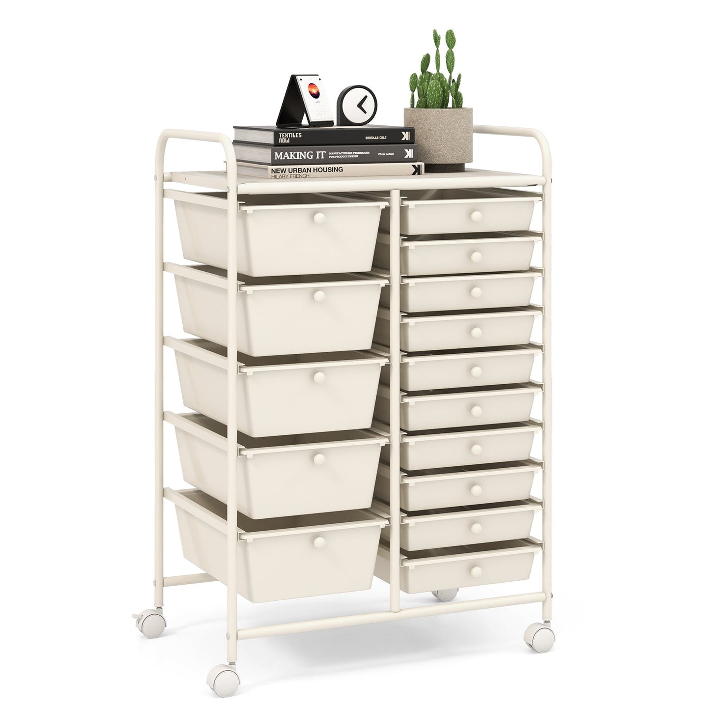 15-Drawer Utility Rolling Cart with Drawers Multi-Use Storage-Icecream Multicolor