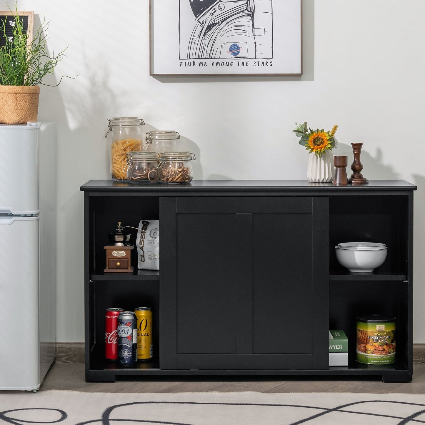 Kitchen Storage Cabinet with Wood Sliding Door
