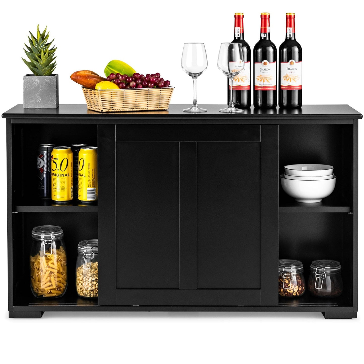 Kitchen Storage Cabinet with Wood Sliding Door