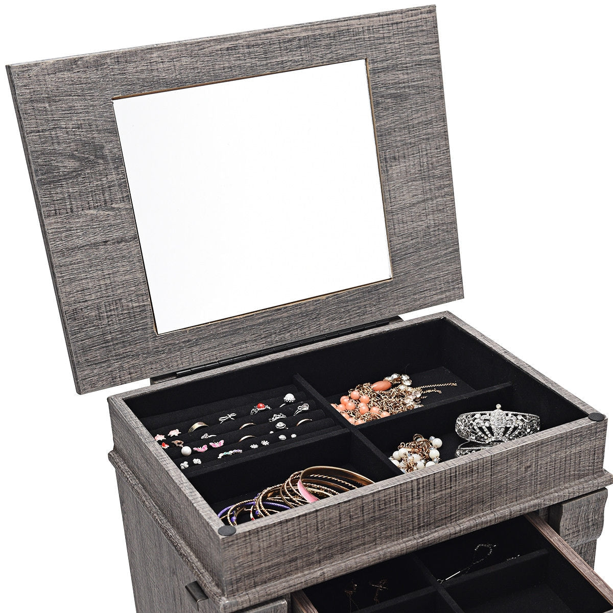 Standing Jewelry Cabinet Storage Organizer with Wooden Legs-Gray