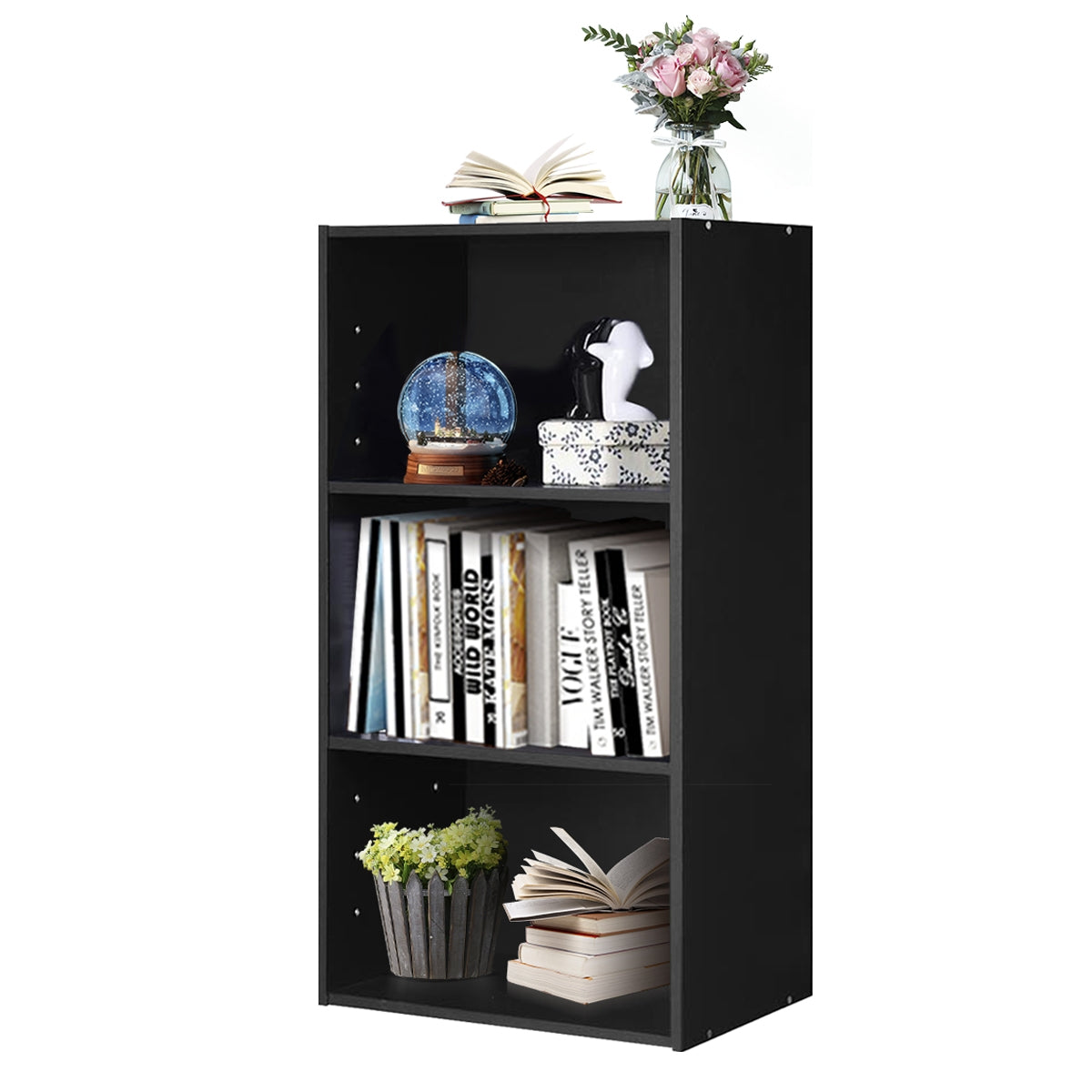 3-Tier Cube Bookcase with Adjustable Shelves for Home Office-Natural