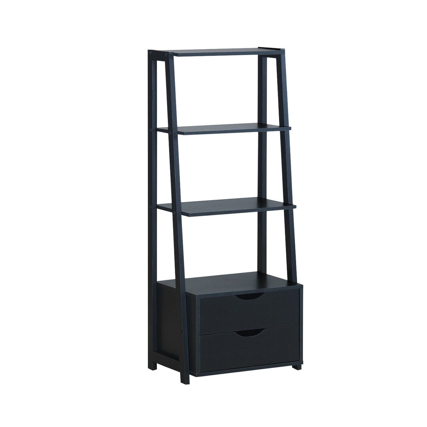4-Tier Ladder Bookshelf Storage Display with 2 Drawers-White