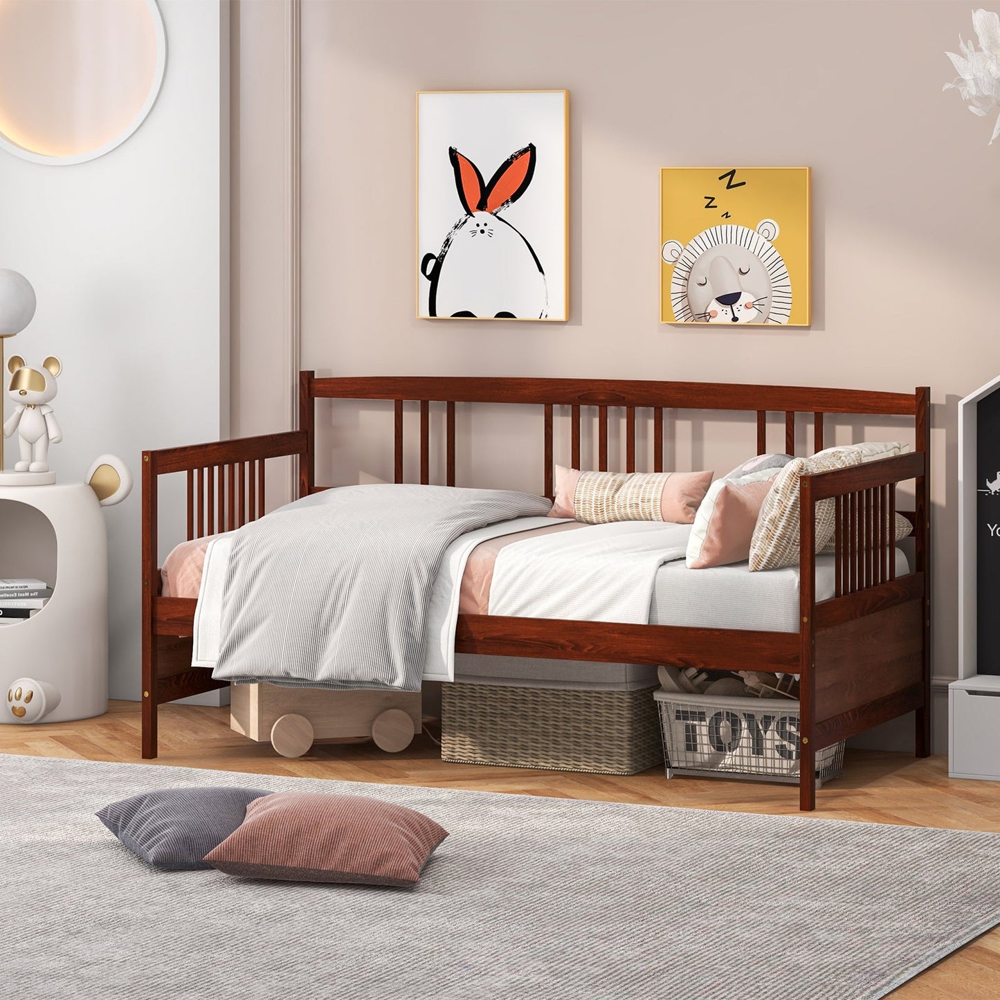 Twin Size Wooden Slats Daybed Bed with Rails