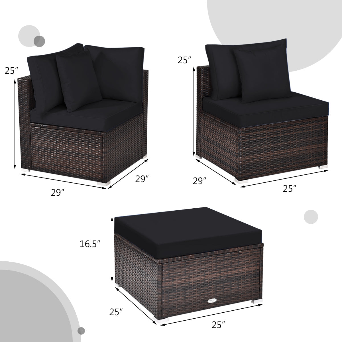 4 Pieces Ottoman Garden Patio Rattan Wicker Furniture Set with Cushion-Gray