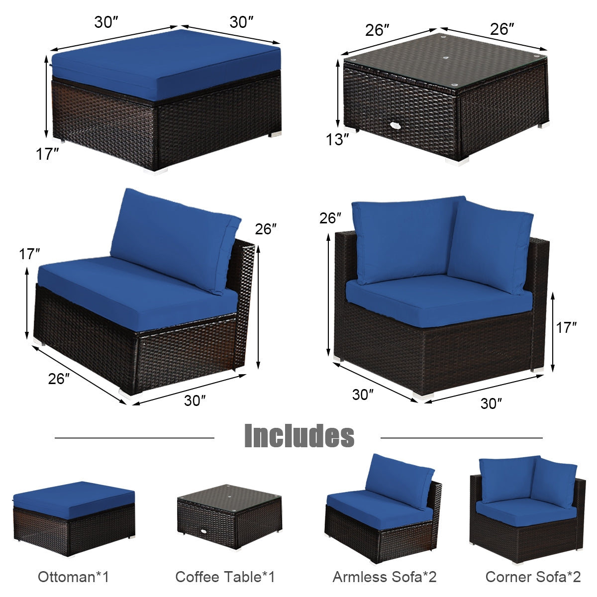 6 Pieces Outdoor Patio Rattan