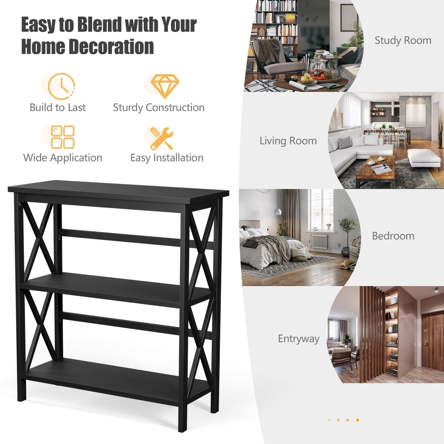 3-Tier Wooden Multi-Functional X-Design Etagere Storage Bookshelf