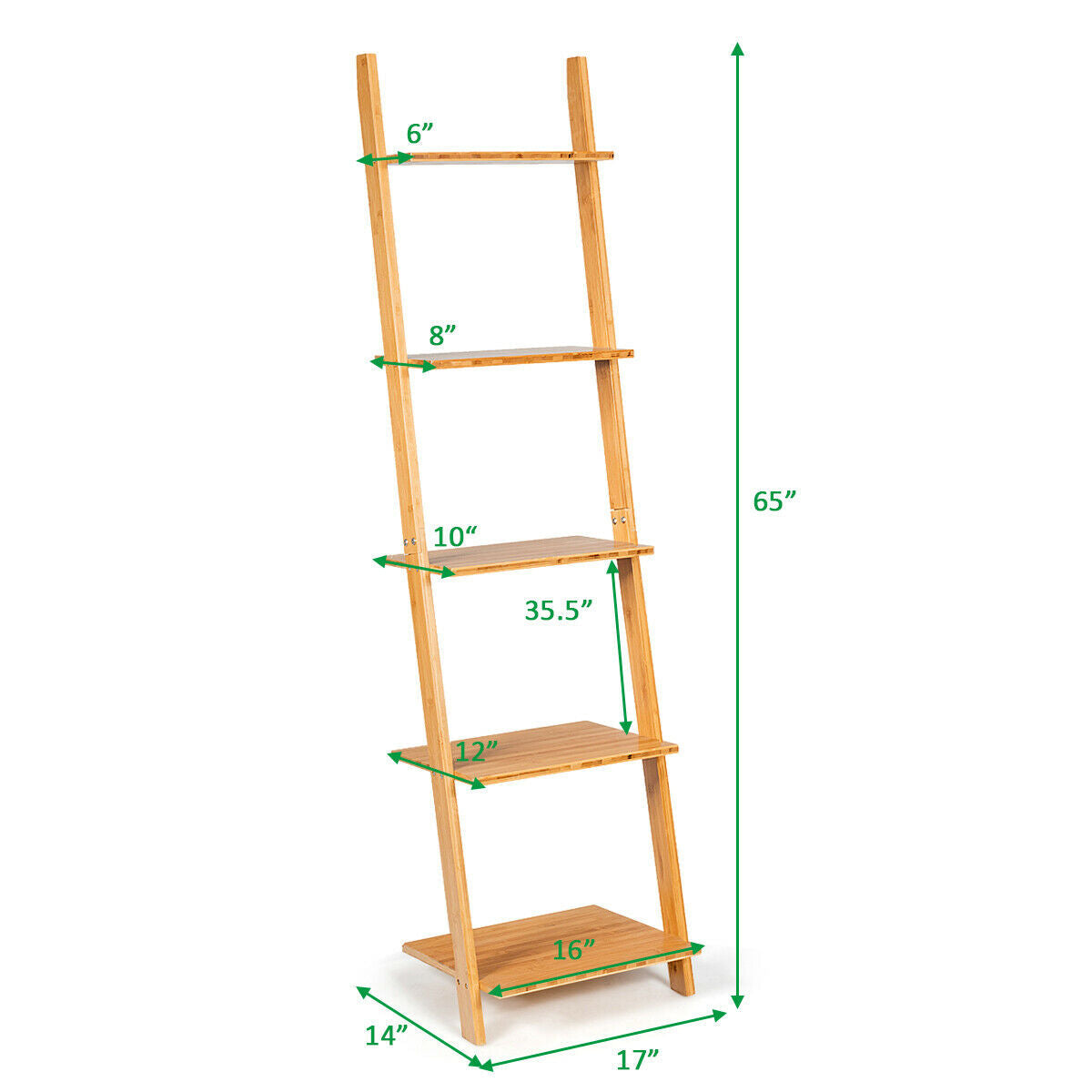 5-Tier Modern Bamboo Wall-Leaning Display Ladder Bookshelf
