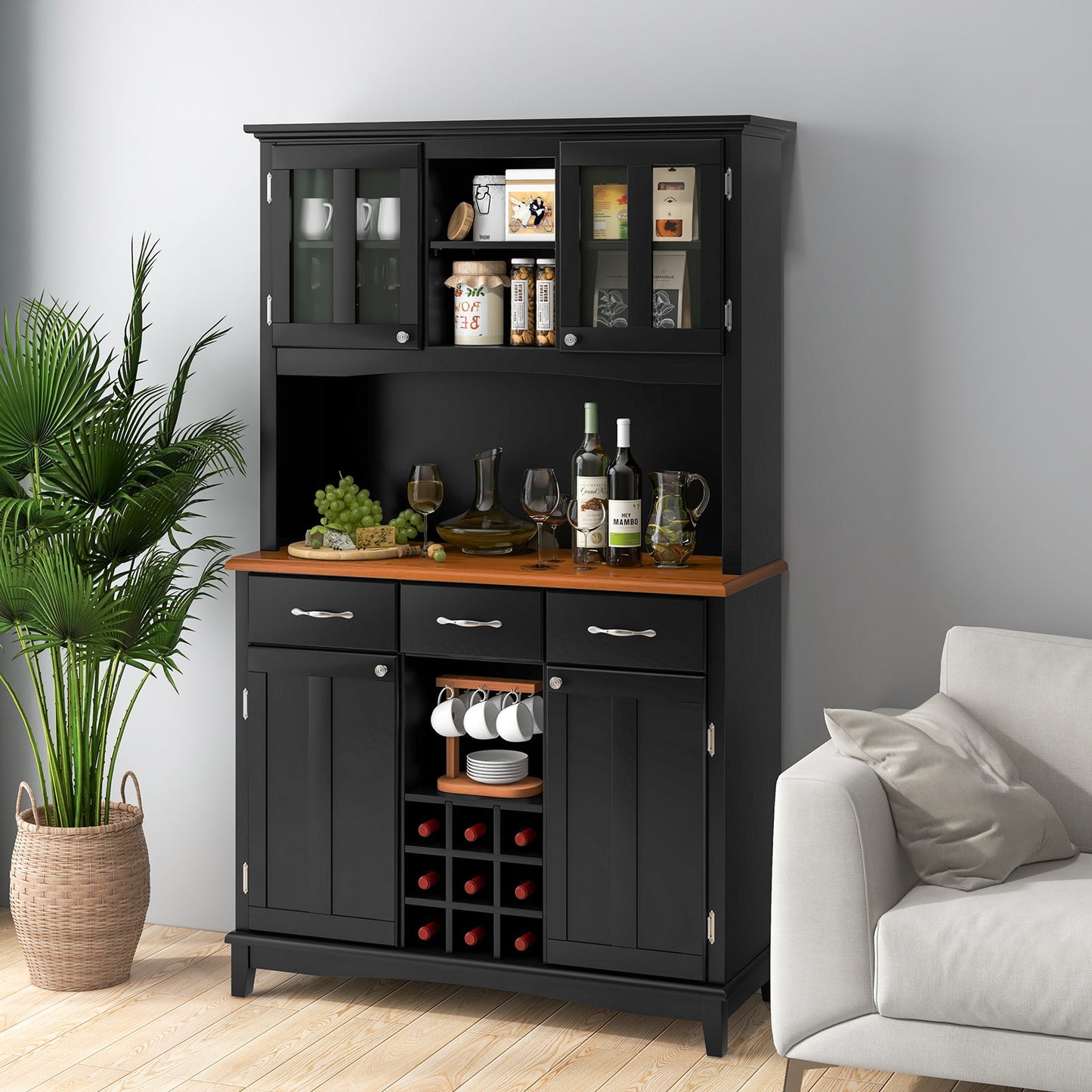 Wood Buffet Hutch Cabinet with 3 Large Drawers
