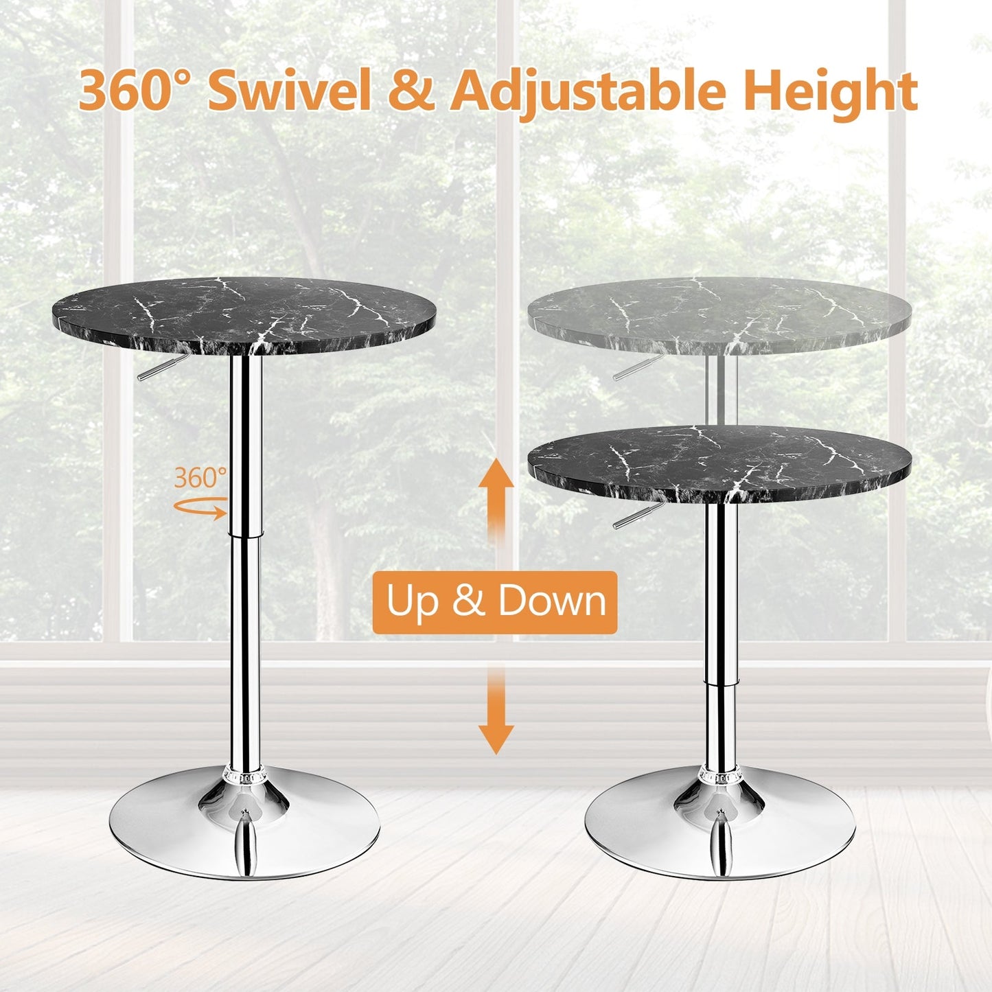 360° Swivel Cocktail Pub Table with Sliver Leg and Base