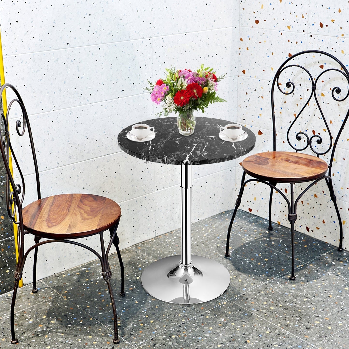 360° Swivel Cocktail Pub Table with Sliver Leg and Base