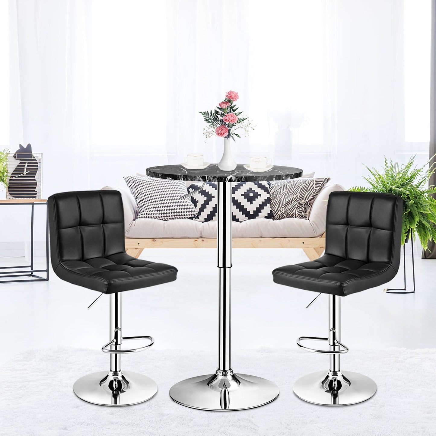 360° Swivel Cocktail Pub Table with Sliver Leg and Base