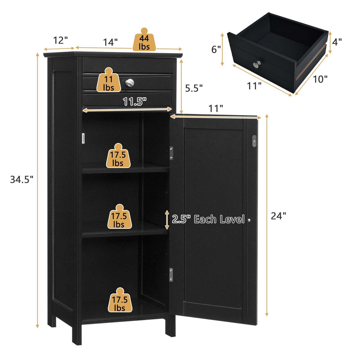 Wooden Storage Free-Standing Floor Cabinet with Drawer and Shelf