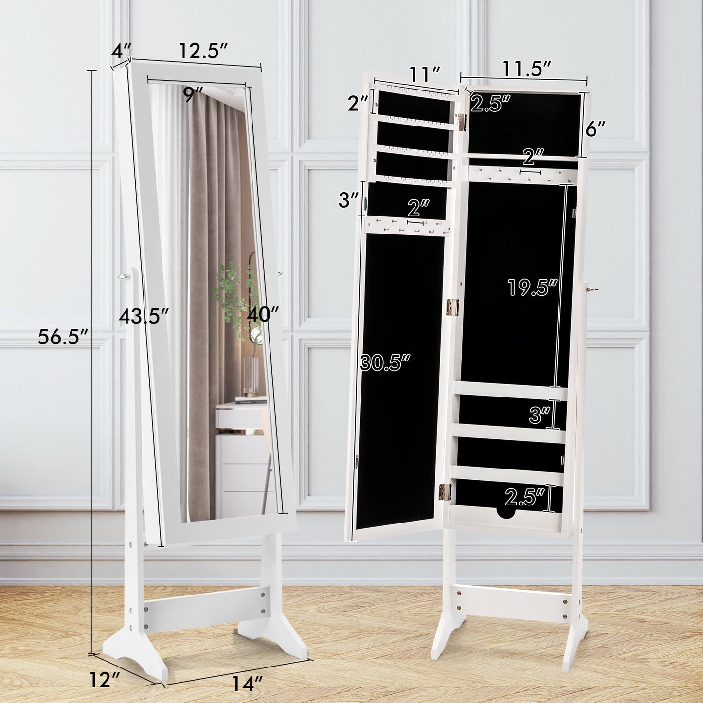 Mirrored Standing Jewelry Cabinet Storage Box