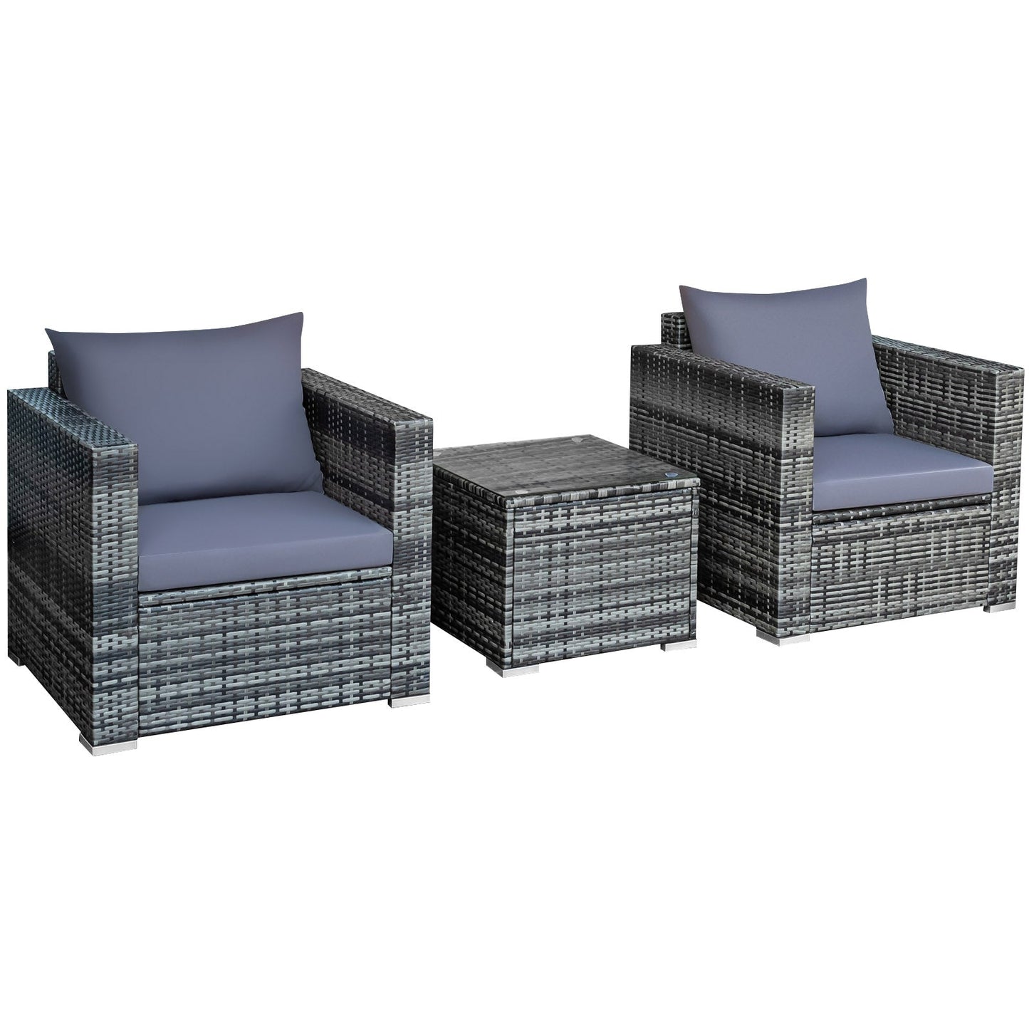 3 Pcs Patio Rattan Furniture Bistro Sofa Set with Cushioned-Navy