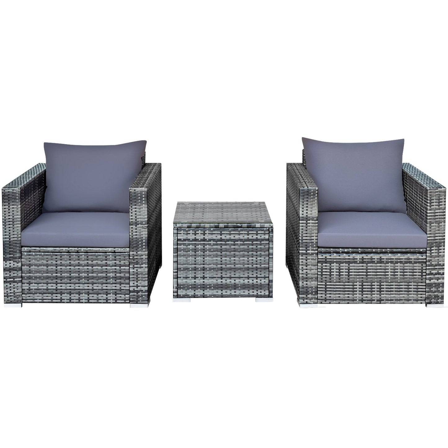 3 Pcs Patio Rattan Furniture Bistro Sofa Set with Cushioned-Navy