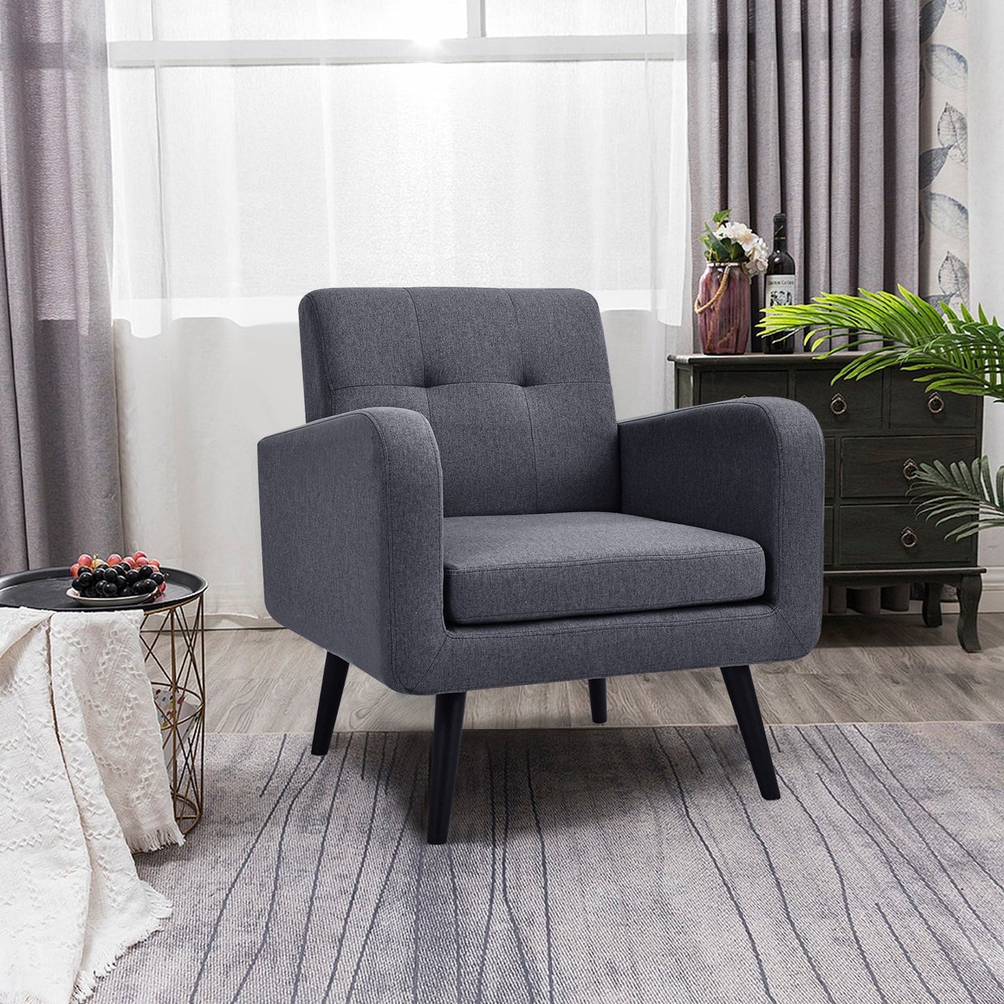 Modern Upholstered Comfy Accent Chair Single Sofa with Rubber Wood Legs