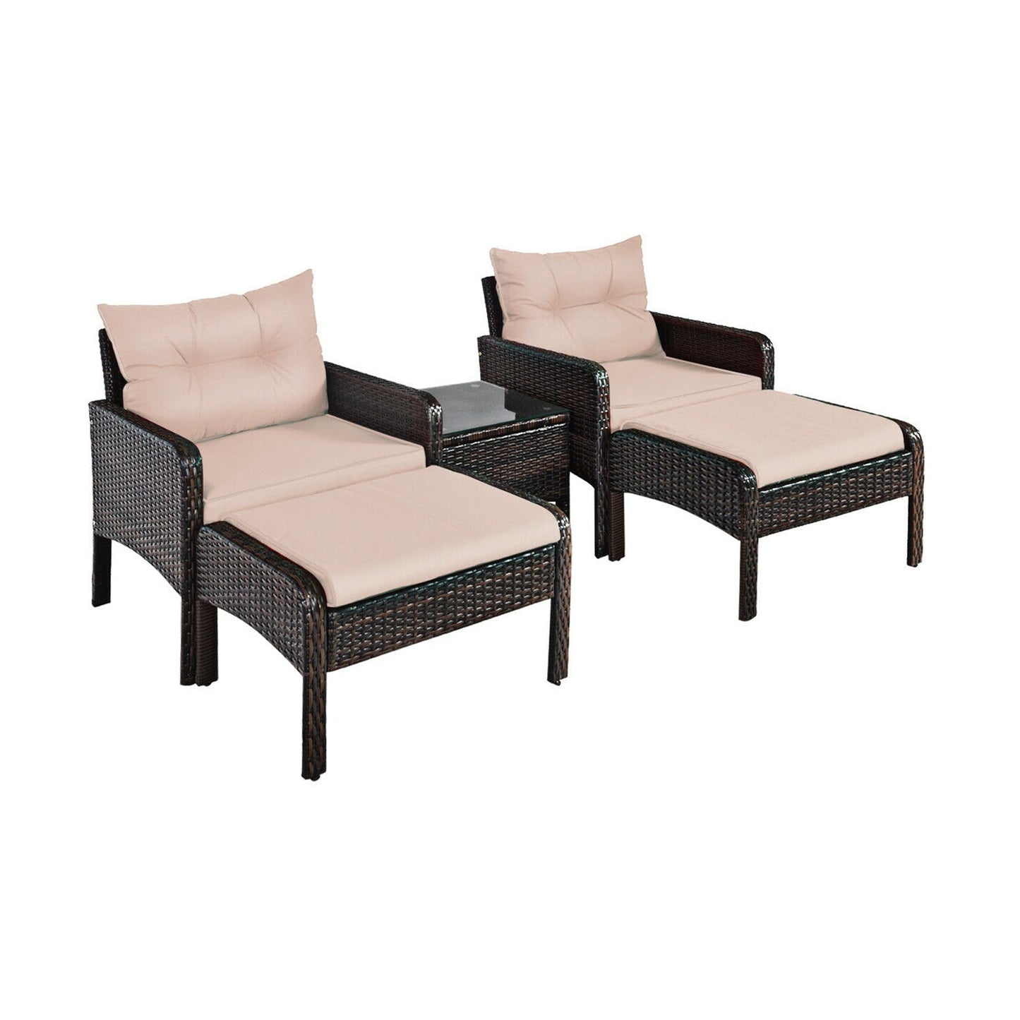 5 Pieces Patio Rattan Sofa Ottoman Furniture Set with Cushions-Black