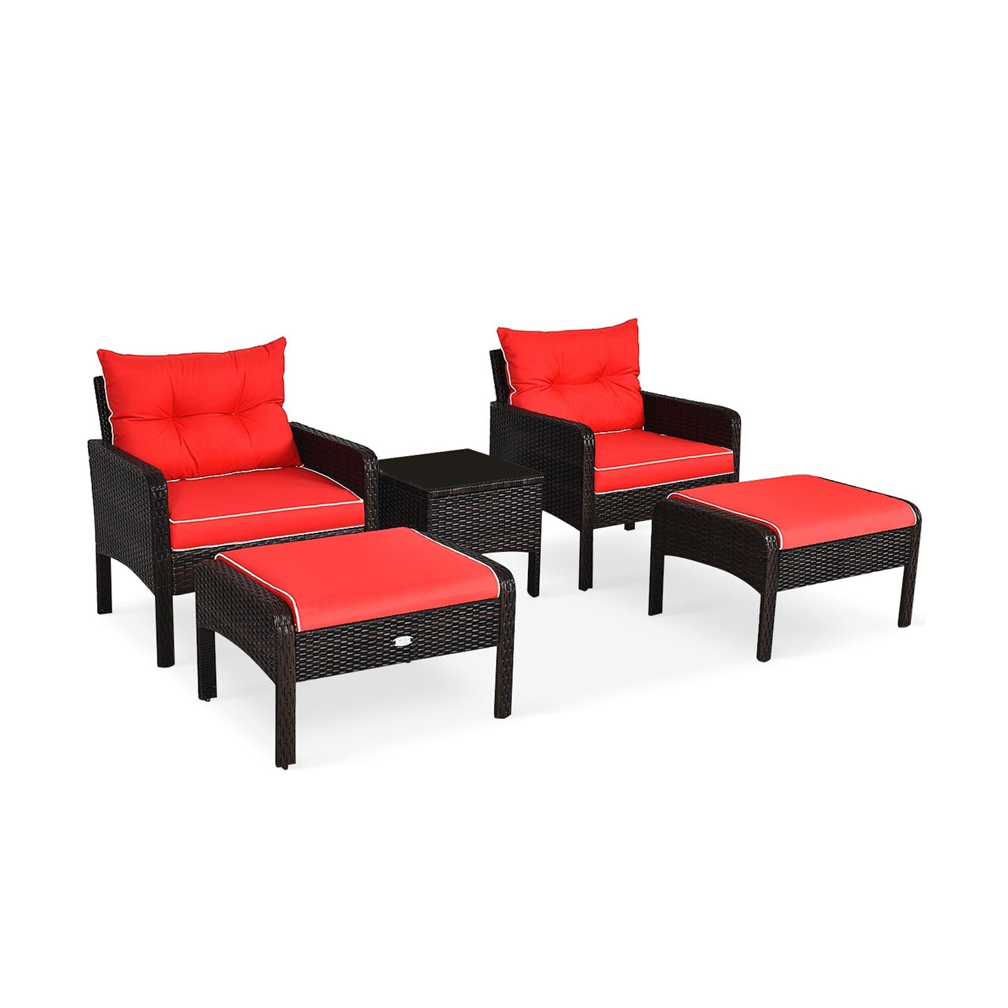 5 Pieces Patio Rattan Sofa Ottoman Furniture Set with Cushions-Black
