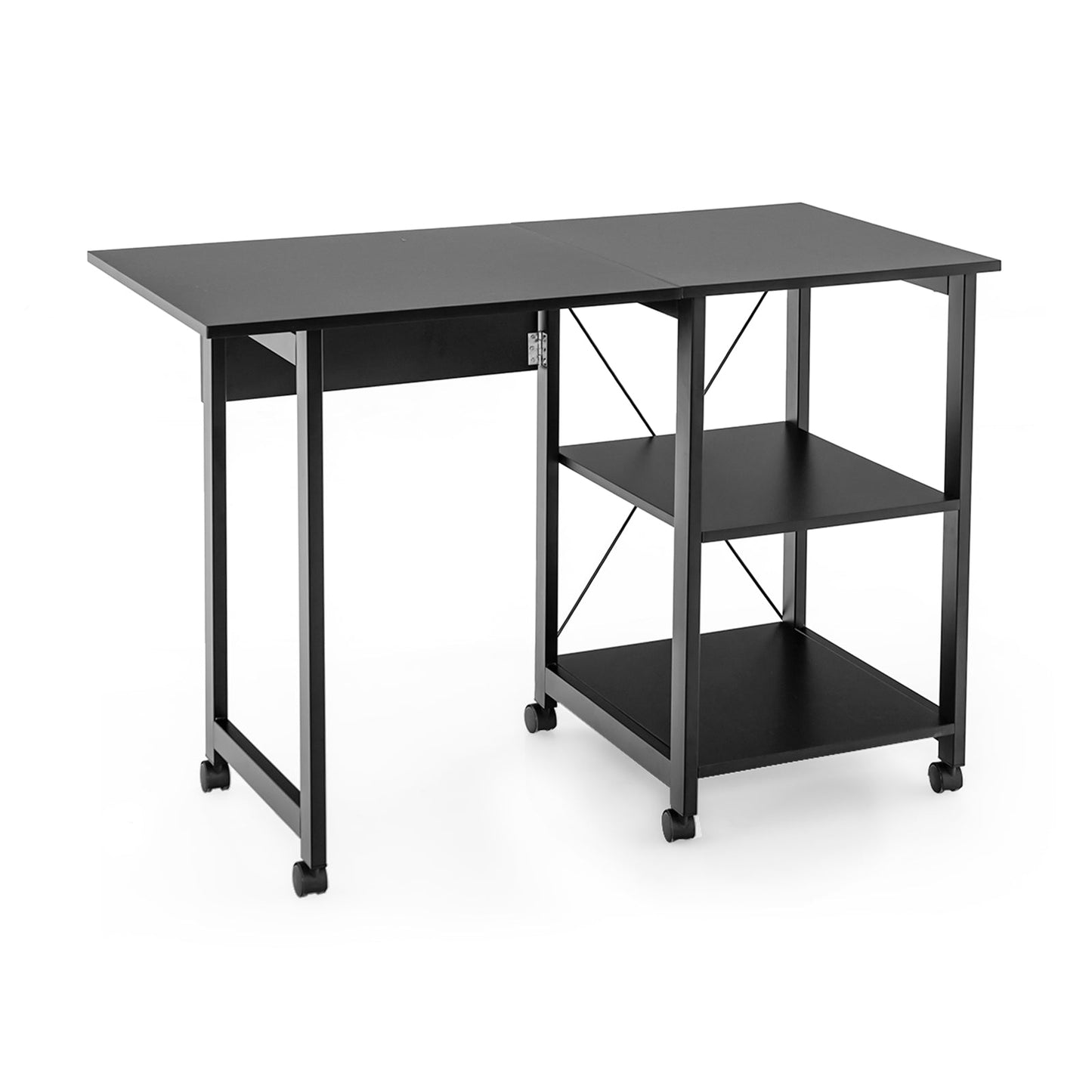 Rolling Folding Computer Desk with Storage Shelves