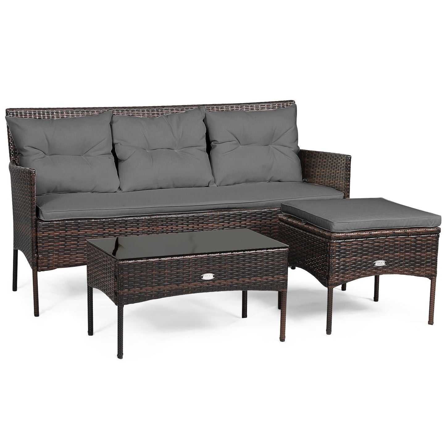3 Pieces Patio Furniture Sectional Set with 5 Cozy
