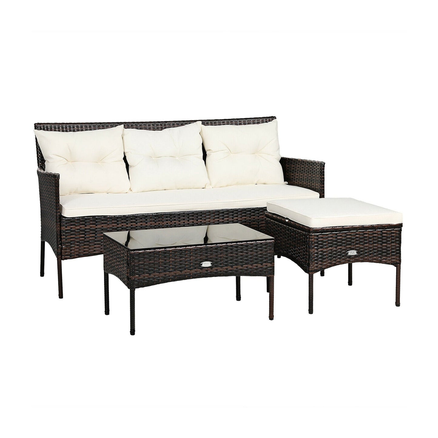 3 Pieces Patio Furniture Sectional Set with 5 Cozy