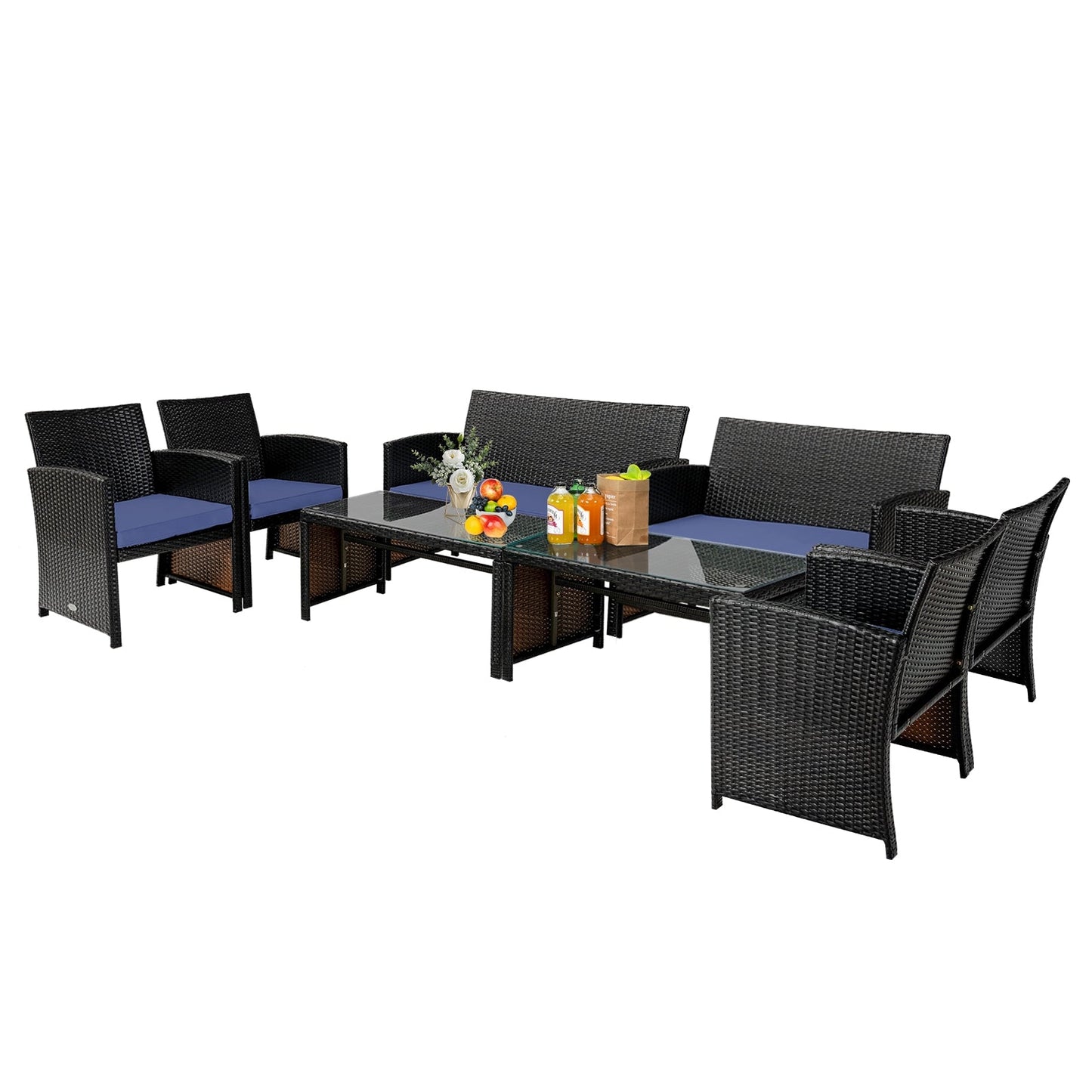 4 Pieces Patio Rattan Cushioned Furniture Set with Coffee Table-Black