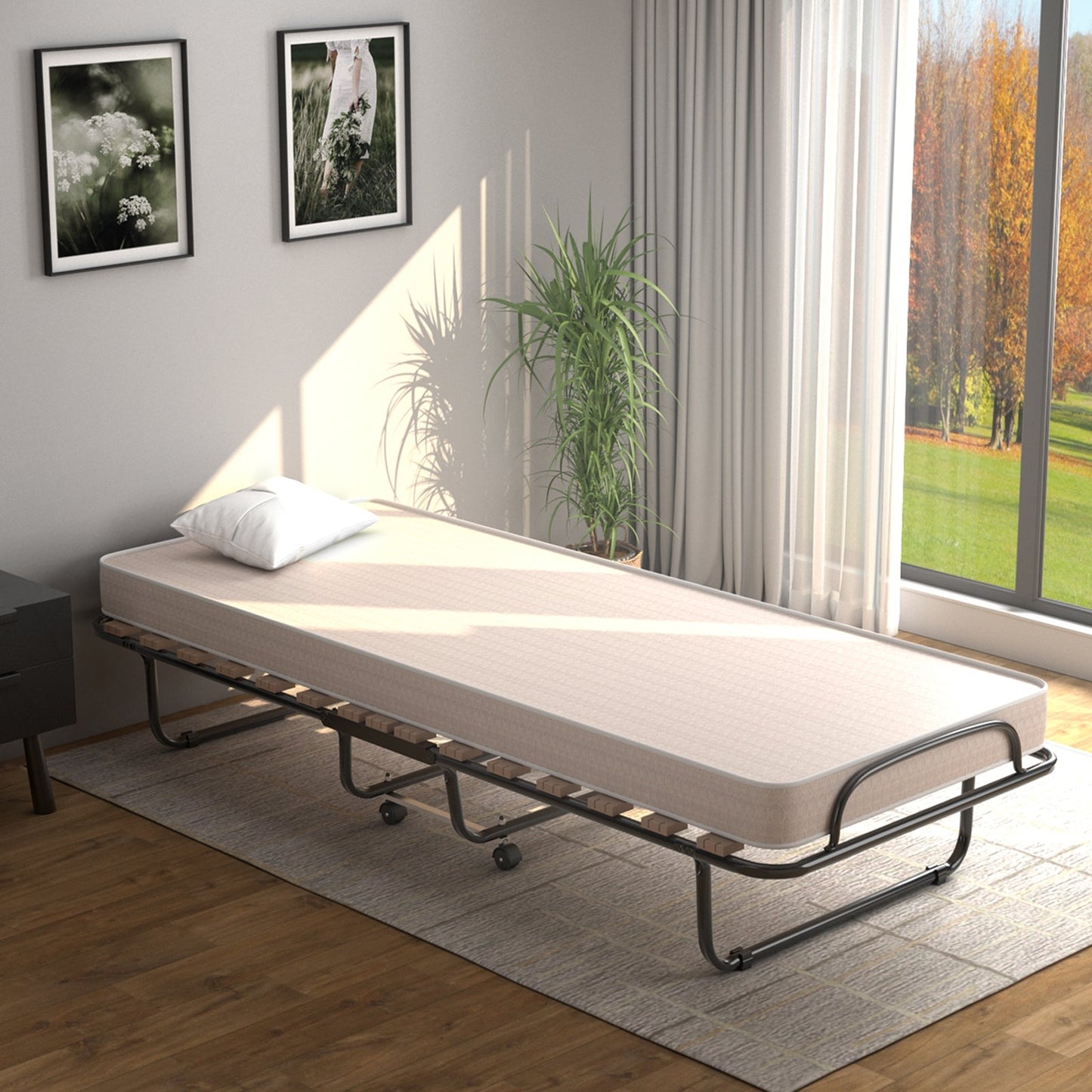 Portable Folding Bed with Memory Foam Mattress and Sturdy Metal Frame Made in Italy